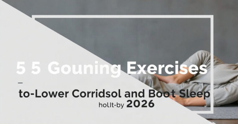 A calm wellness scene illustrating 5 grounding exercises lower cortisol and boost sleep by.
